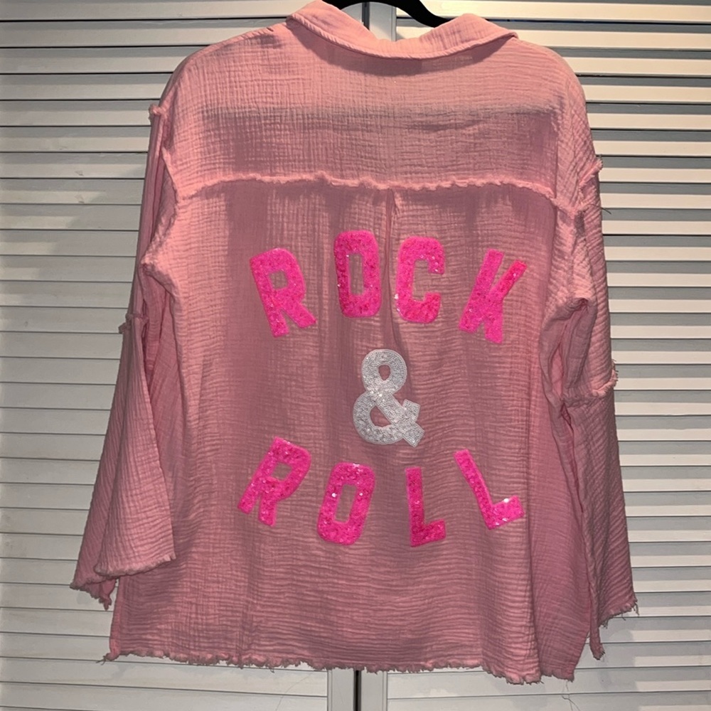 Judith‎ March pink rock & roll button up shirt women S NEW